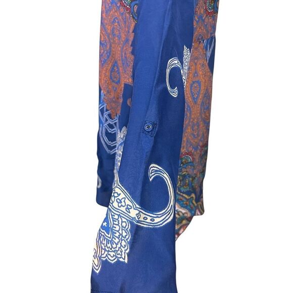 Johnny Was Biza Handkerchief Blue‎ Paisley Buttondown Blouse Tunic Boho Size XS - Picture 3 of 8